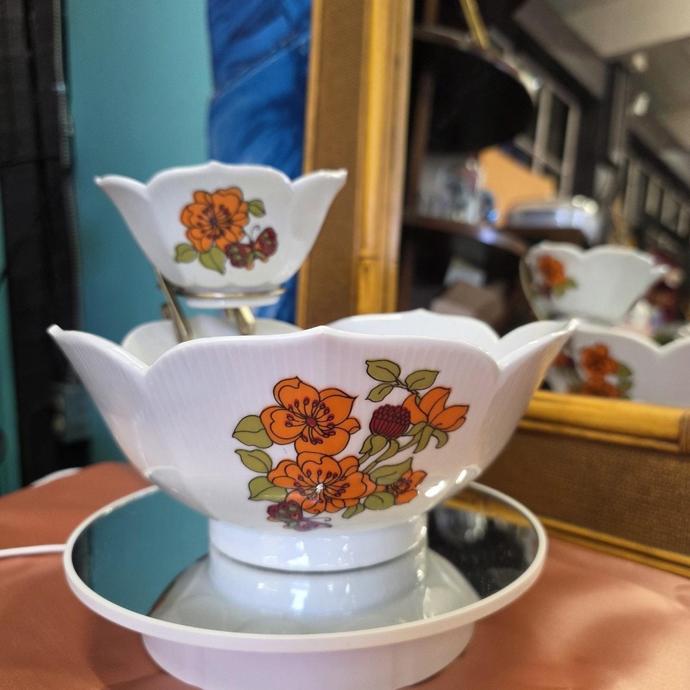 Vtg Lotus Chip and Dip Vintage Ceramic Set Floral 1970's Flowers Butterfly - Picture 7 of 12